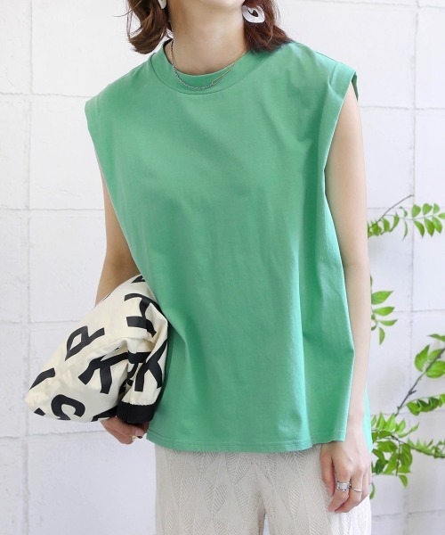 Bou Jeloud(ブージュルード)の「CO天竺タックノースリTシャツ(Tシャツ/カットソー・レディース・ホワイト/チャコールグレー/グリーン/イエロー・FREE)」の14枚目の写真