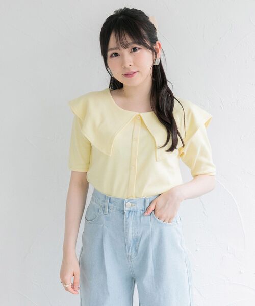 ems excite(エムズエキサイト)の「デカ襟半袖テレコCT(Tシャツ/カットソー・レディース・ブラック/オフホワイト/イエロー/レッド系その他3・FREE)」の13枚目の写真