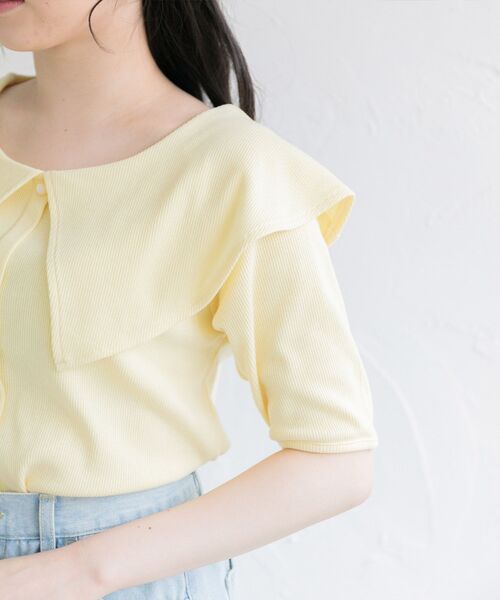 ems excite(エムズエキサイト)の「デカ襟半袖テレコCT(Tシャツ/カットソー・レディース・ブラック/オフホワイト/イエロー/レッド系その他3・FREE)」の18枚目の写真