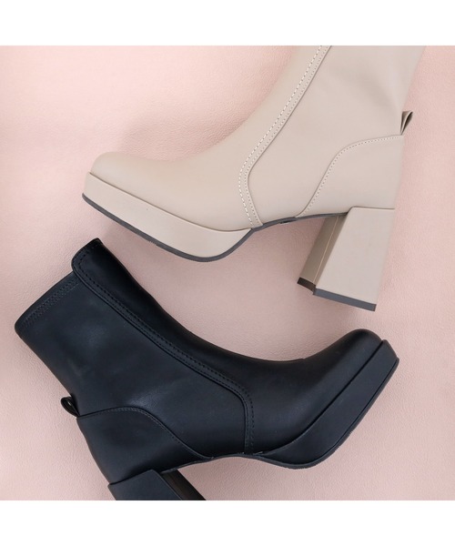 byあしながおじさん（バイアシナガオジサン）の「厚底ストレッチブーツ　-8980677（ブーツ・レディース・ブラック系その他/ブラック/アイボリー・24.5cm/23.0cm/24.0cm/23.5cm/22.5cm）」の4枚目の写真