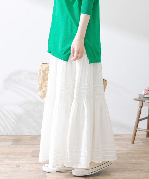 URBAN RESEARCH Sonny Label（アーバンリサーチサニーレーベル）の「エアリーコットンティアードピンタックスカート（スカート・レディース・ブラック/オフホワイト/グリーン・FREE）」の5枚目の写真