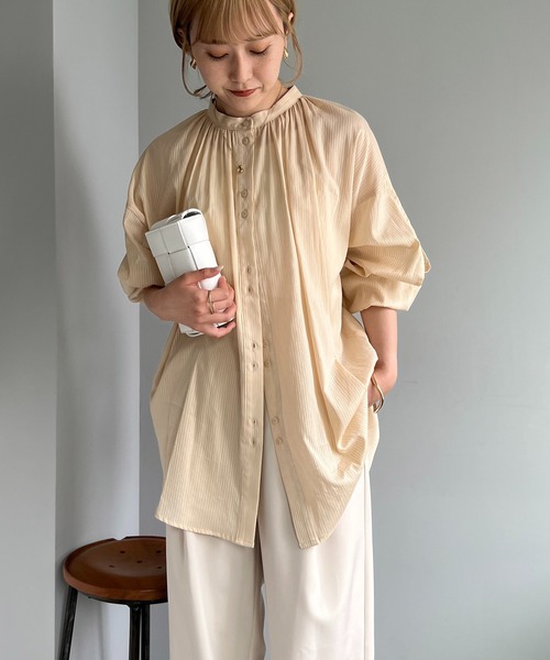 CAPRICIEUX LE'MAGE（カプリシューレマージュ）の「シアースリットデザインシャツ（シャツ/ブラウス・レディース・ホワイト/ベージュ/サーモンピンク・FREE）」の7枚目の写真