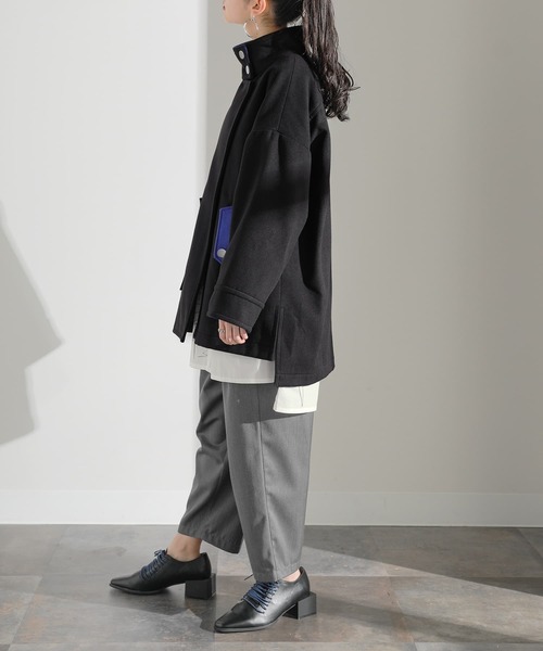 osharewalker（オシャレウォーカー）の「【廃盤】『スタンドカラー配色メルトンコート』（その他アウター・レディース・ブラック・FREE）」の8枚目の写真