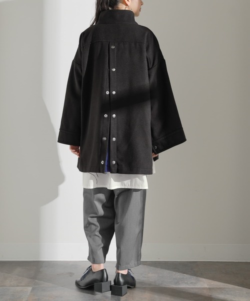 osharewalker（オシャレウォーカー）の「【廃盤】『スタンドカラー配色メルトンコート』（その他アウター・レディース・ブラック・FREE）」の9枚目の写真