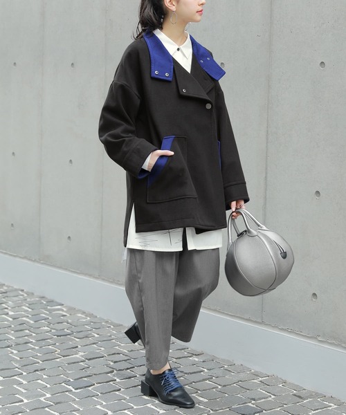 osharewalker（オシャレウォーカー）の「【廃盤】『スタンドカラー配色メルトンコート』（その他アウター・レディース・ブラック・FREE）」の11枚目の写真