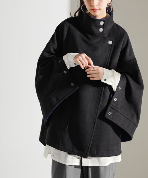 osharewalker（オシャレウォーカー）の「【廃盤】『スタンドカラー配色メルトンコート』（その他アウター・レディース・ブラック・FREE）」の14枚目の写真