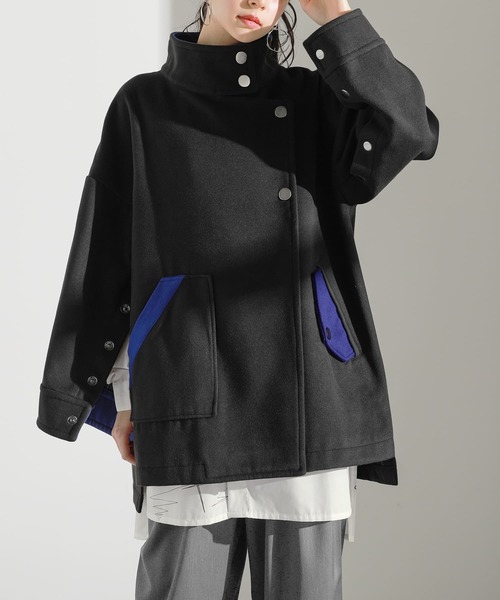 osharewalker（オシャレウォーカー）の「【廃盤】『スタンドカラー配色メルトンコート』（その他アウター・レディース・ブラック・FREE）」の6枚目の写真