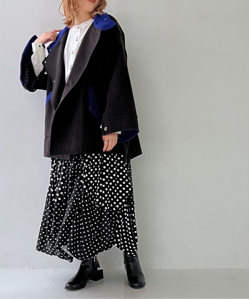 osharewalker（オシャレウォーカー）の「【廃盤】『スタンドカラー配色メルトンコート』（その他アウター・レディース・ブラック・FREE）」の18枚目の写真