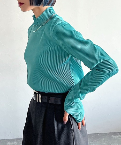 PAGEBOY(ページボーイ)の「リップルプリーツテレコタートル(Tシャツ/カットソー・レディース・オレンジ/ブルー系その他/ダークブラウン/ブラック/オフホワイト/ミント・FREE)」の4枚目の写真