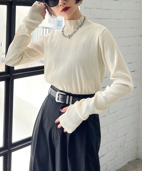 PAGEBOY(ページボーイ)の「リップルプリーツテレコタートル(Tシャツ/カットソー・レディース・オレンジ/ブルー系その他/ダークブラウン/ブラック/オフホワイト/ミント・FREE)」の7枚目の写真