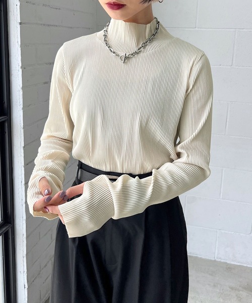 PAGEBOY(ページボーイ)の「リップルプリーツテレコタートル(Tシャツ/カットソー・レディース・オレンジ/ブルー系その他/ダークブラウン/ブラック/オフホワイト/ミント・FREE)」の9枚目の写真