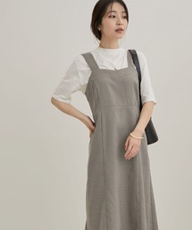 VIS | 【洗える・EASY CARE】【セットアップ対応】チェック＆無地ジャンパースカート(ジャンパースカート)