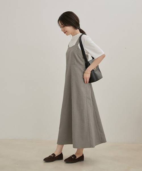 VIS（ビス）の「【洗える・EASY CARE】【セットアップ対応】チェック＆無地ジャンパースカート（ジャンパースカート・レディース・グレー系その他/キャメル・FREE）」の7枚目の写真