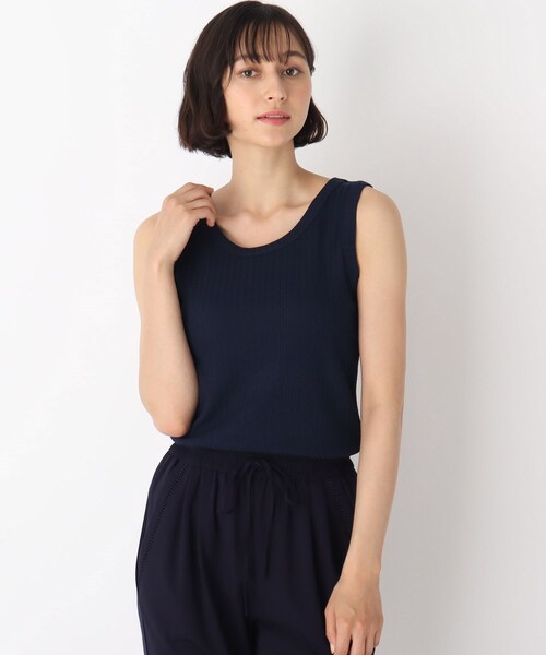 LAURA ASHLEY(ローラアシュレイ)の「【洗える】飾り編みリブジャージータンクトップ(タンクトップ・レディース・アイボリー/ライトグレー/ブラック/ベビーピンク/ネイビー・38/40)」の4枚目の写真