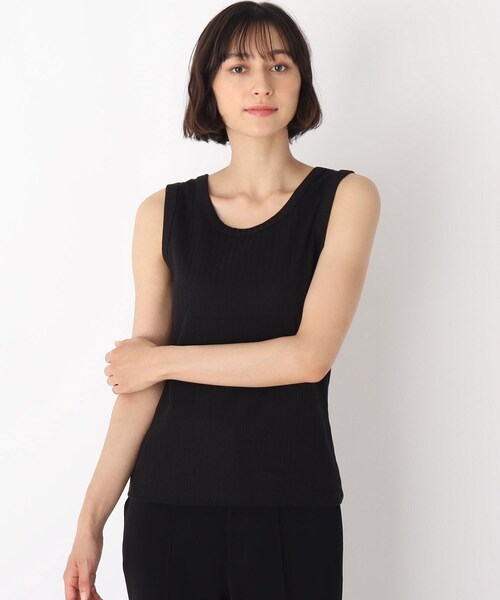 LAURA ASHLEY(ローラアシュレイ)の「【洗える】飾り編みリブジャージータンクトップ(タンクトップ・レディース・アイボリー/ライトグレー/ブラック/ベビーピンク/ネイビー・38/40)」の1枚目の写真
