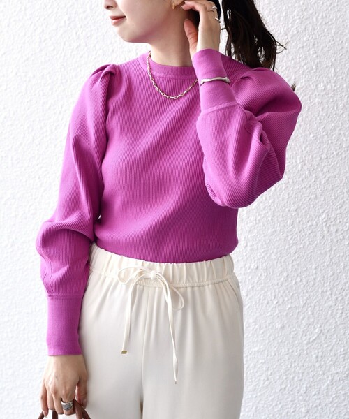 SHIPS（シップス）の「*〈手洗い可能〉スイスオーガニックコットンパフスリーブ◆（ニット/セーター・レディース・ブラック/オフホワイト/ブルー/ダークグレー/ライトイエロー/ライトグレー/ピンク系/グリーン・ONE SIZE）」の8枚目の写真