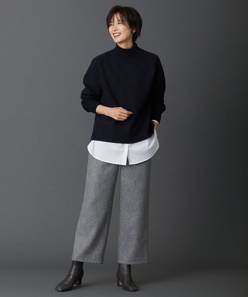J.PRESS(ジェイプレス)の「シャンブレーツイル セミワイド パンツ(その他パンツ・レディース・ライトグレー系/ブラウン系・T17/T15/T13)」の3枚目の写真
