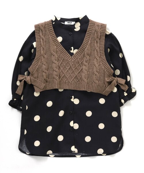 BREEZE（ブリーズ）の「【洗濯機でお洗濯OK】ニットビスチェセットワンピース_ウォッシャブル（ワンピース・キッズ・アイボリー/チャコール・130/80/140/100/120/90/110）」の2枚目の写真