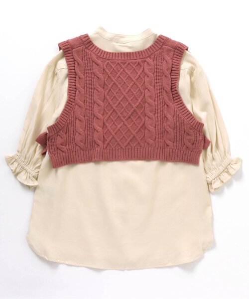 BREEZE（ブリーズ）の「【洗濯機でお洗濯OK】ニットビスチェセットワンピース_ウォッシャブル（ワンピース・キッズ・アイボリー/チャコール・130/80/140/100/120/90/110）」の4枚目の写真