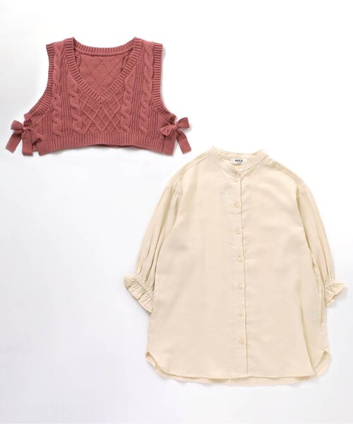 BREEZE（ブリーズ）の「【洗濯機でお洗濯OK】ニットビスチェセットワンピース_ウォッシャブル（ワンピース・キッズ・アイボリー/チャコール・130/80/140/100/120/90/110）」の5枚目の写真