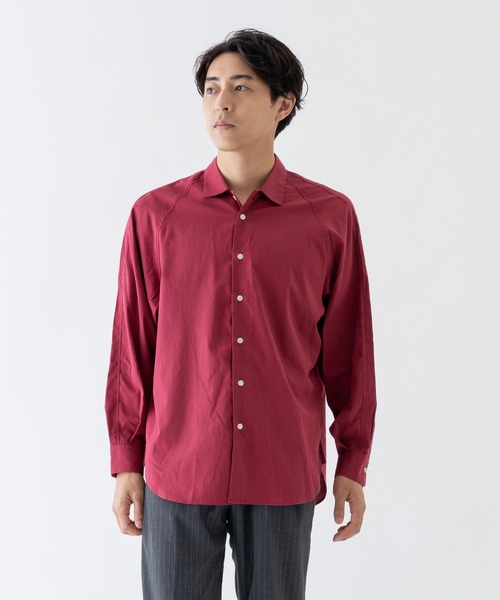 BRICK & SONS（ブリックアンドサンズ）の「コットンレーヨン リラックスラグランスリーブシャツ＜レッド＞（シャツ/ブラウス・メンズ・レッド・LL/S/M/L）」の2枚目の写真