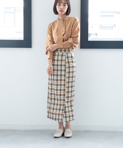 NANO universe（ナノユニバース）の「LB.04/ストレートシルエットチェック柄スカート（スカート・レディース・グリーン/オレンジ/キャメル・FREE）」の7枚目の写真