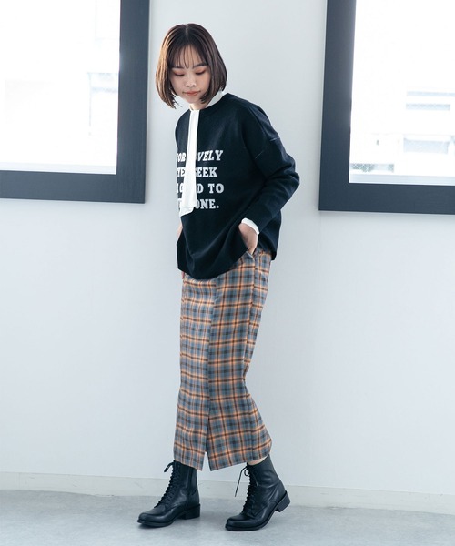 NANO universe（ナノユニバース）の「LB.04/ストレートシルエットチェック柄スカート（スカート・レディース・グリーン/オレンジ/キャメル・FREE）」の10枚目の写真