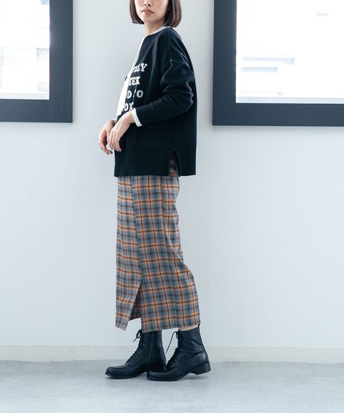 NANO universe（ナノユニバース）の「LB.04/ストレートシルエットチェック柄スカート（スカート・レディース・グリーン/オレンジ/キャメル・FREE）」の5枚目の写真