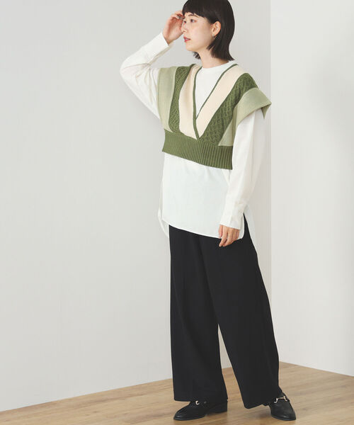 BEAMS HEART（ビームスハート）の「BEAMS HEART / カットソー ベスト セット【セットアイテム】（ニット/セーター・レディース・ブラック/グリーン/ブラウン系その他3・FREE）」の9枚目の写真
