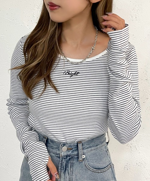 apres jour mignon(アプレジュールミニョン)の「フィンガーホールリブトップス【ZOZOTOWN限定アイテム】(Tシャツ/カットソー・レディース・アイボリー/その他/ブラック・フリー/X-LARGE)」の16枚目の写真