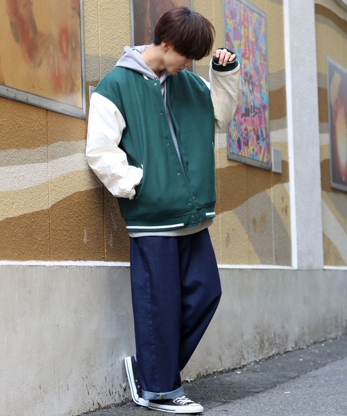 SITRY（シトリー）の「Oversize Stadium Jacket/オーバーサイズ スタジアムジャケット/スタジャン（スタジャン・メンズ・ブラック/チャコールグレー/ベージュ/ブラック系その他2/グリーン/ブラック系その他・M/L）」の21枚目の写真
