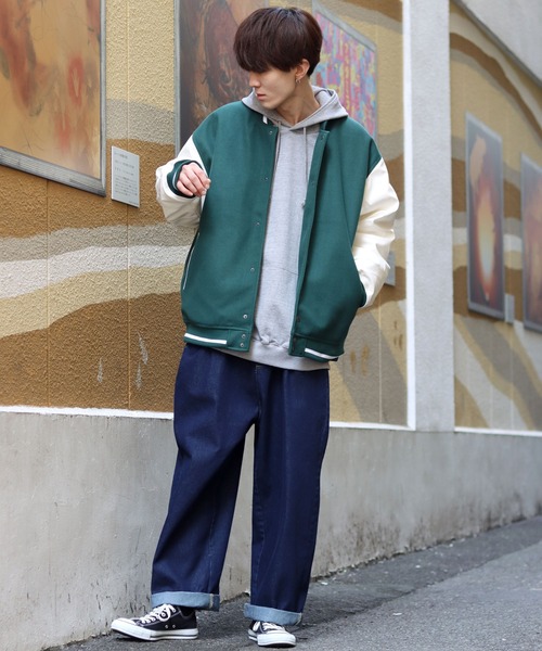 SITRY（シトリー）の「Oversize Stadium Jacket/オーバーサイズ スタジアムジャケット/スタジャン（スタジャン・メンズ・ブラック/チャコールグレー/ベージュ/ブラック系その他2/グリーン/ブラック系その他・M/L）」の19枚目の写真