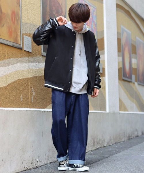 SITRY（シトリー）の「Oversize Stadium Jacket/オーバーサイズ スタジアムジャケット/スタジャン（スタジャン・メンズ・ブラック/チャコールグレー/ベージュ/ブラック系その他2/グリーン/ブラック系その他・M/L）」の11枚目の写真