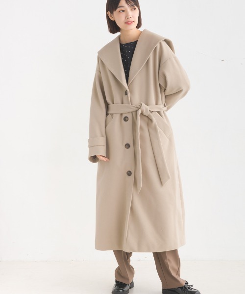 OMNES（オムネス）の「ニットモッサライトセーラーカラーコート（その他アウター・レディース・グレイッシュベージュ/ブラック/アイボリー/ブラウン・FREE）」の4枚目の写真