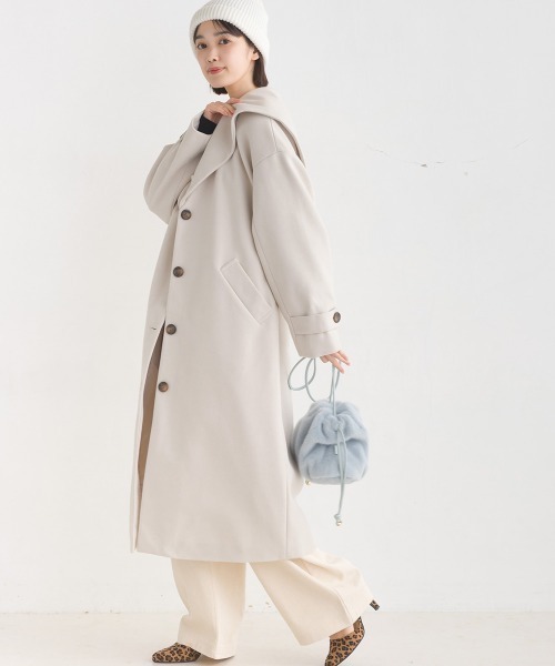 OMNES（オムネス）の「ニットモッサライトセーラーカラーコート（その他アウター・レディース・グレイッシュベージュ/ブラック/アイボリー/ブラウン・FREE）」の8枚目の写真