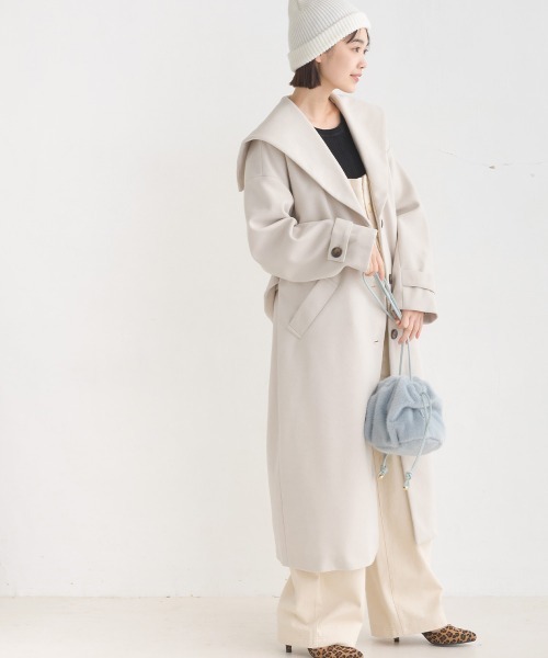 OMNES（オムネス）の「ニットモッサライトセーラーカラーコート（その他アウター・レディース・グレイッシュベージュ/ブラック/アイボリー/ブラウン・FREE）」の9枚目の写真