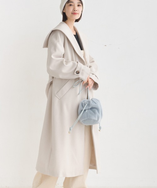 OMNES（オムネス）の「ニットモッサライトセーラーカラーコート（その他アウター・レディース・グレイッシュベージュ/ブラック/アイボリー/ブラウン・FREE）」の5枚目の写真