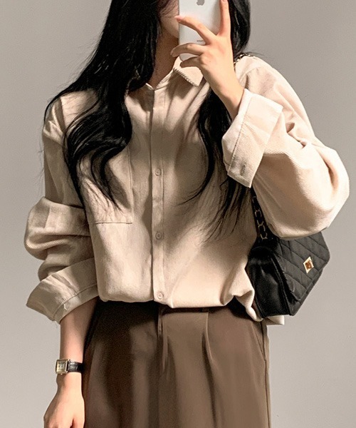 BEIDELLI（ベイデリー）の「[BELLIDE MADE] コーデュロイルーズシャツ（シャツ/ブラウス・レディース・スカイブルー/チャコールグレー/ベージュ・FREE）」の14枚目の写真