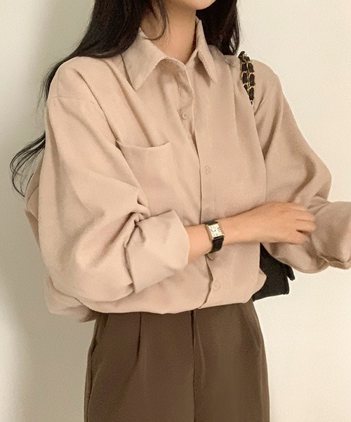 BEIDELLI（ベイデリー）の「[BELLIDE MADE] コーデュロイルーズシャツ（シャツ/ブラウス・レディース・スカイブルー/チャコールグレー/ベージュ・FREE）」の15枚目の写真