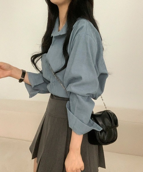 BEIDELLI（ベイデリー）の「[BELLIDE MADE] コーデュロイルーズシャツ（シャツ/ブラウス・レディース・スカイブルー/チャコールグレー/ベージュ・FREE）」の7枚目の写真