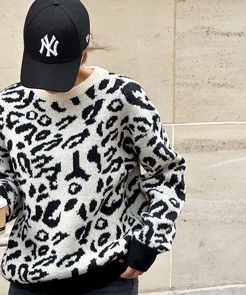 NANING9(ナンニング)の「NANING9 レオパードニットセーター(ニット/セーター・レディース・ブラック・FREE)」の1枚目の写真