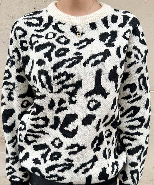 NANING9(ナンニング)の「NANING9 レオパードニットセーター(ニット/セーター・レディース・ブラック・FREE)」の13枚目の写真