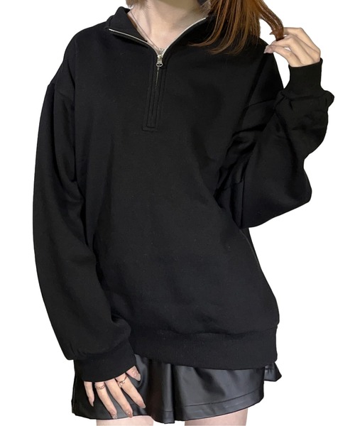 UNDERWRAPS(アンダーラップス)の「裏起毛ハーフZIPトレーナー(M3)(Tシャツ/カットソー・レディース・杢グレー/ブルー/ヘザーグレー/ブラック/アイボリー/グリーン/ピンク・MEDIUM/LARGE)」の3枚目の写真