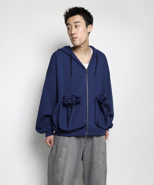 refomed（リフォメッド）の「”KINCHAKU＂ZIPUP HOODIE（ブルゾン・メンズ・ブルー/ナチュラル・3）」の3枚目の写真