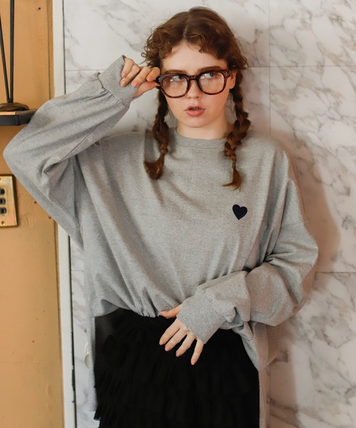 Birthday room（バースデイルーム）の「ハート刺繍ロングTシャツ（Tシャツ/カットソー・レディース・ホワイト/グレー/ナチュラル/チャコールグレー・FREE）」の16枚目の写真