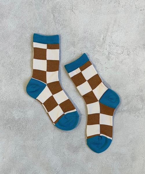 MARKEY'S（マーキーズ）の「チェッカーフラッグソックス(kids/19-22cm)（ソックス/靴下・キッズ・グリーン/チャコール/ベージュ・M/L）」の2枚目の写真