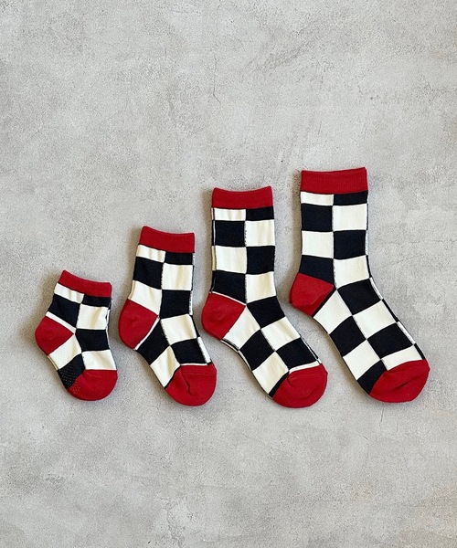 MARKEY'S（マーキーズ）の「チェッカーフラッグソックス(kids/19-22cm)（ソックス/靴下・キッズ・グリーン/チャコール/ベージュ・M/L）」の5枚目の写真