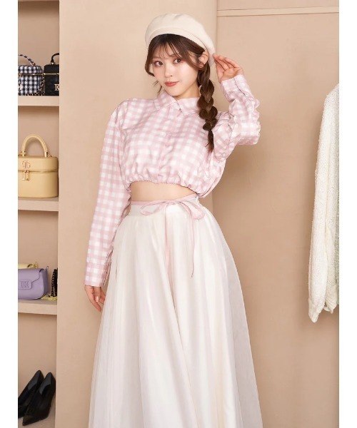 Darich（ダーリッチ）の「ギンガムチェックショートシャツ（シャツ/ブラウス・レディース・サックスブルー/ピンクベージュ/ブラック・FREE）」の3枚目の写真