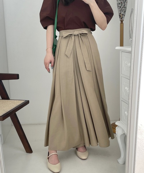 ECLIN（エクラン）の「ウエストリボンワイドシルエットスカパン（その他パンツ・レディース・ブラック/ベージュ/カーキ・S/M）」の15枚目の写真