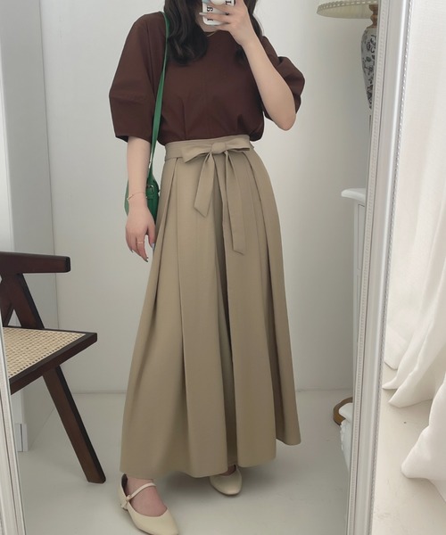 ECLIN（エクラン）の「ウエストリボンワイドシルエットスカパン（その他パンツ・レディース・ブラック/ベージュ/カーキ・S/M）」の12枚目の写真